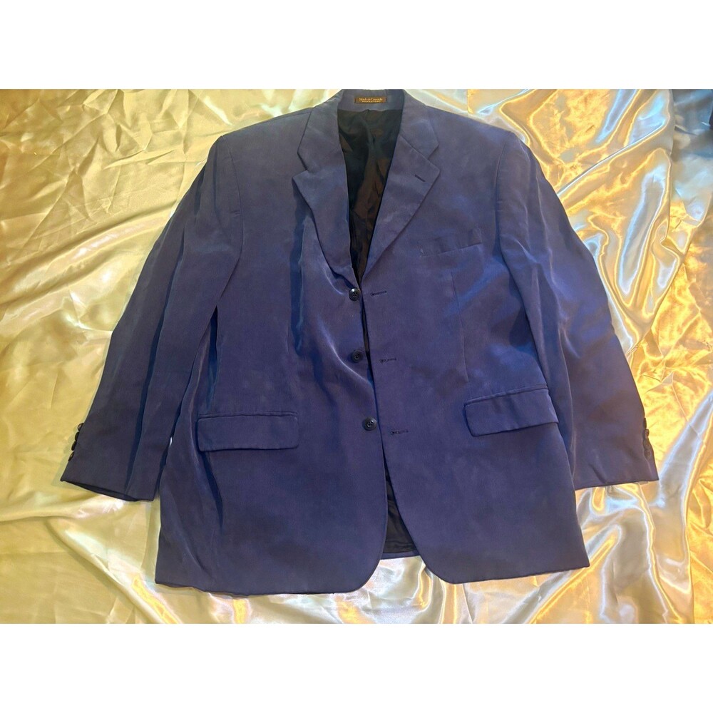 Vintage RALPH Ralph Lauren Tencel 44R Blazer Jacket 3-Button Made in Canada Blue